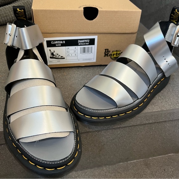 Dr. Martens Clarissa II Silver Metallic Leather Sandals, Size 6, NIB - Picture 11 of 13